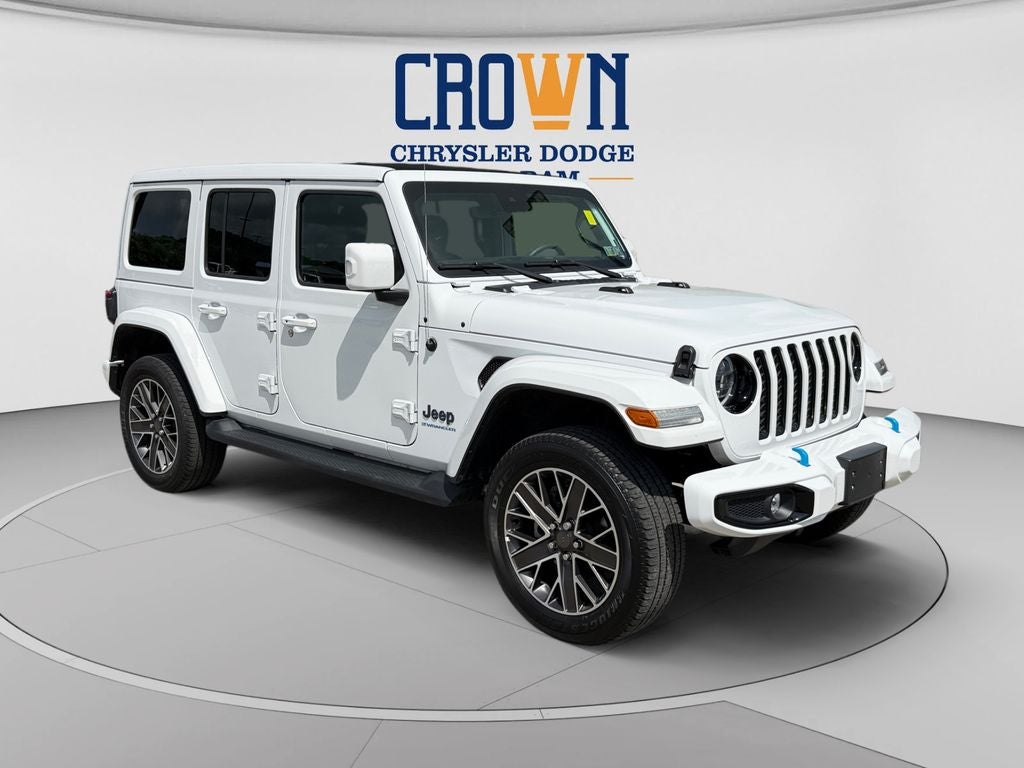 2023 Jeep Wrangler Sahara 4xe in Bright White Clearcoat — front three-quarter view