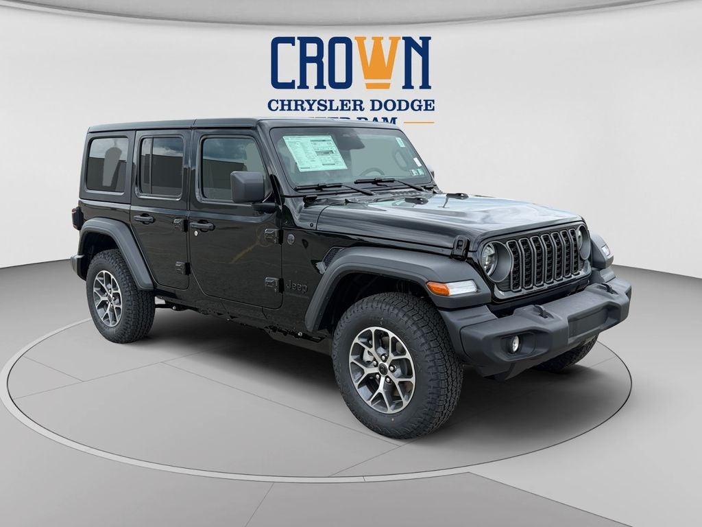 2026 Jeep Wrangler Sport S in Black Clearcoat — front three-quarter view