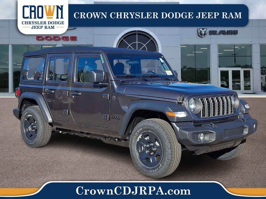 2026 Jeep Wrangler Sport in Granite Crystal Metallic Clearcoat — front three-quarter view