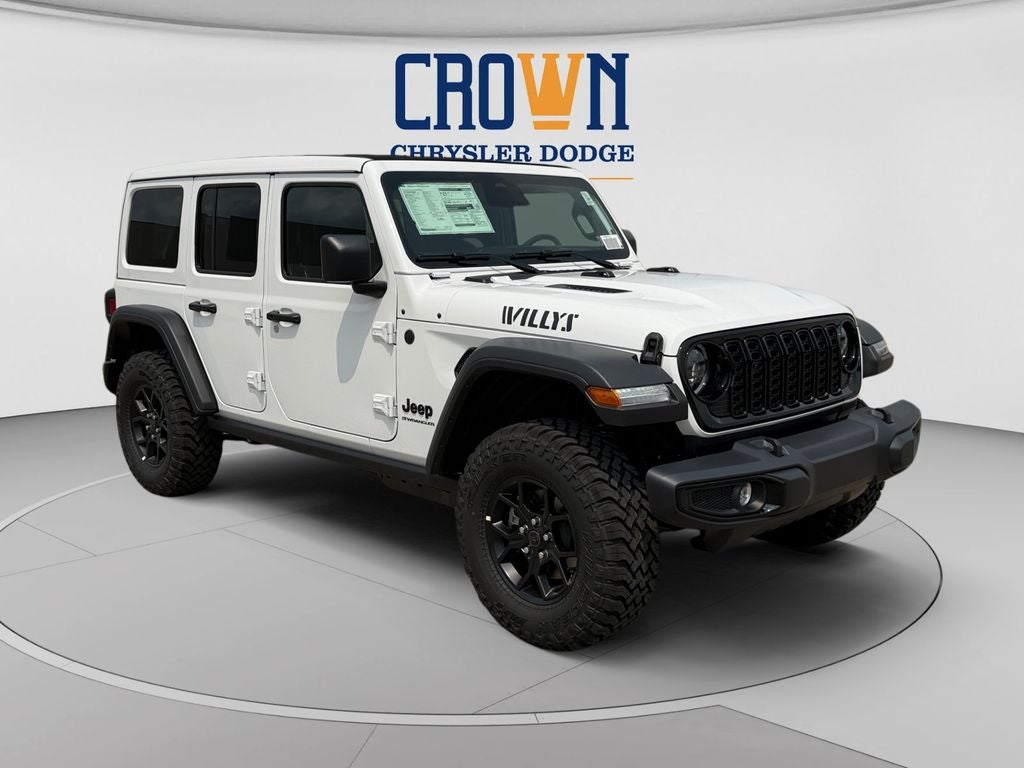 2026 Jeep Wrangler Willys in Bright White Clearcoat — front three-quarter view
