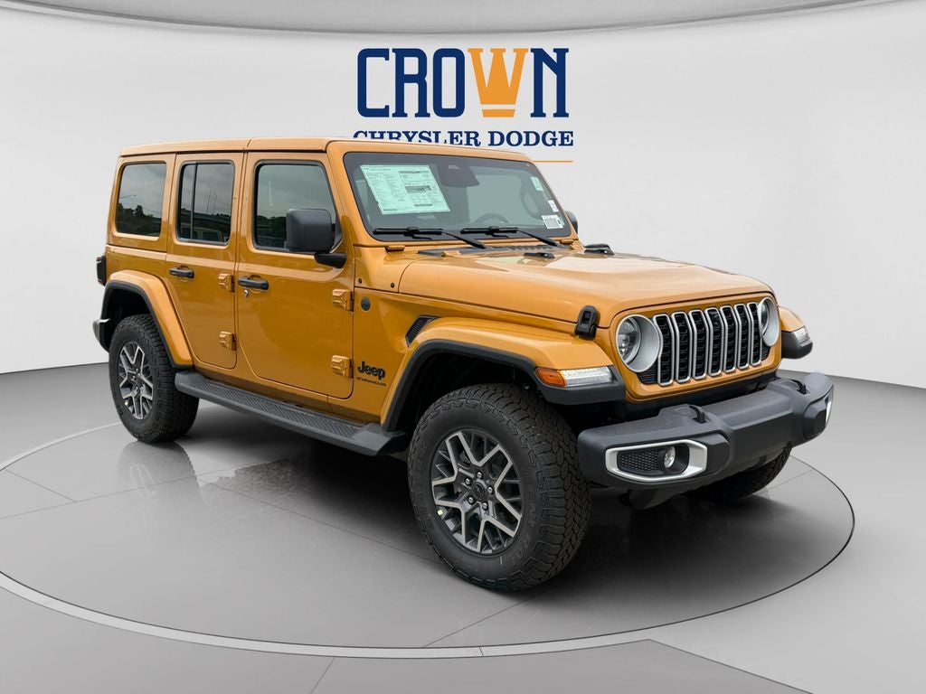 2026 Jeep Wrangler Sahara in Goldilocks — front three-quarter view