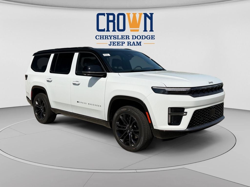 2026 Jeep Grand Wagoneer Summit Obsidian in Bright White Clearcoat — front three-quarter view