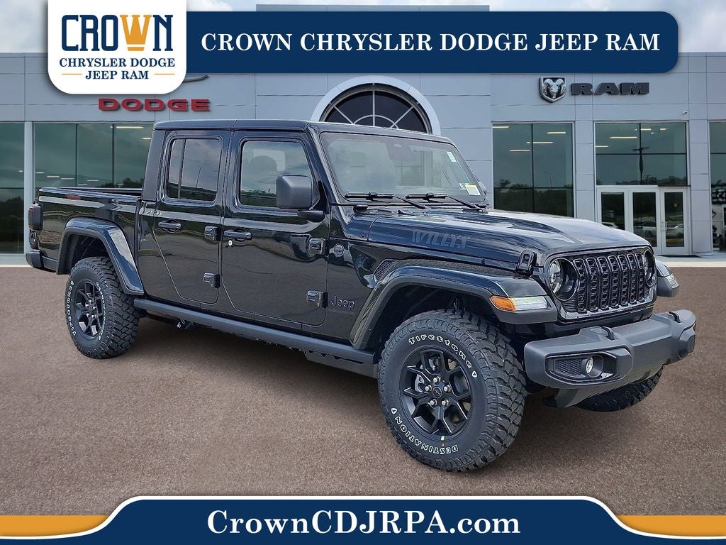 2026 Jeep Gladiator Willys in Black Clearcoat — front three-quarter view