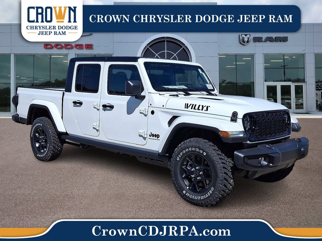 2026 Jeep Gladiator Willys in Bright White Clearcoat — front three-quarter view