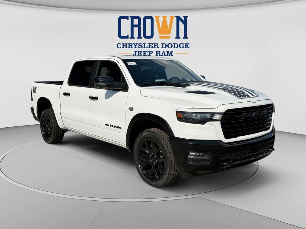2026 RAM 1500 Laramie in Bright White Clearcoat — front three-quarter view