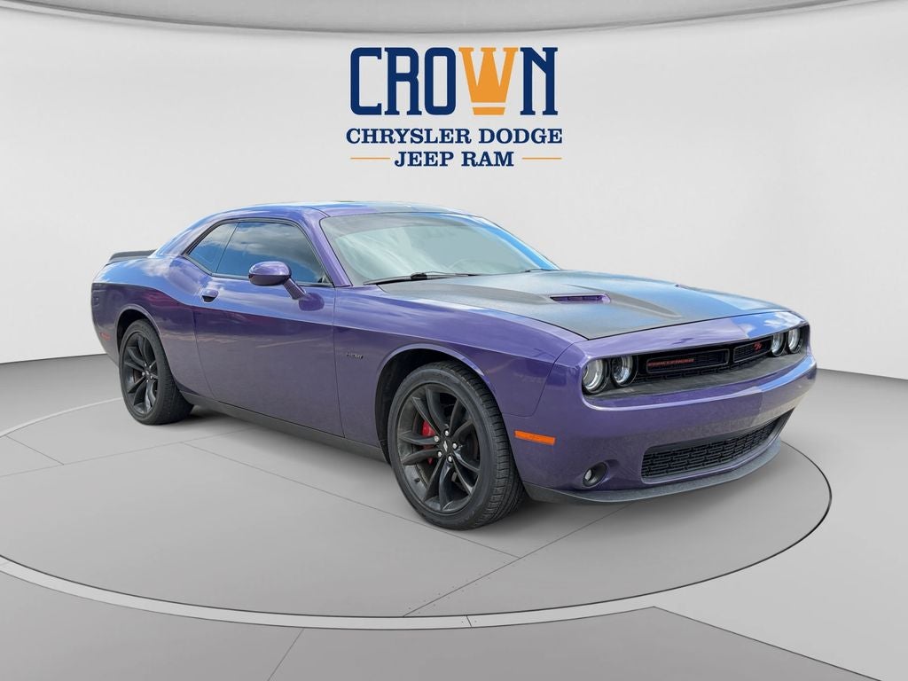 2018 Dodge Challenger R/T in Plum Crazy Pearlcoat — front three-quarter view