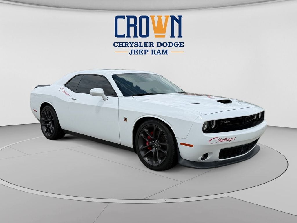 2022 Dodge Challenger R/T Scat Pack in White Knuckle Clearcoat — front three-quarter view