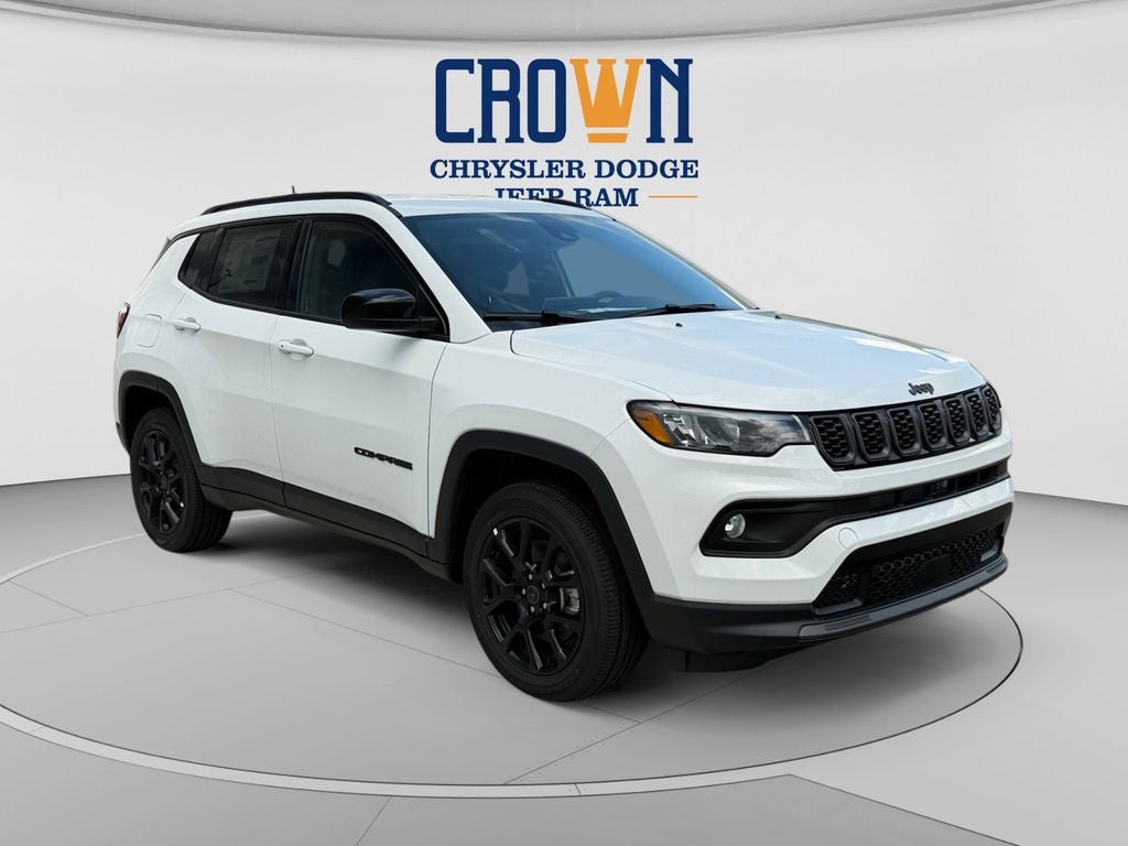 2026 Jeep Compass Latitude in Bright White Clearcoat — front three-quarter view