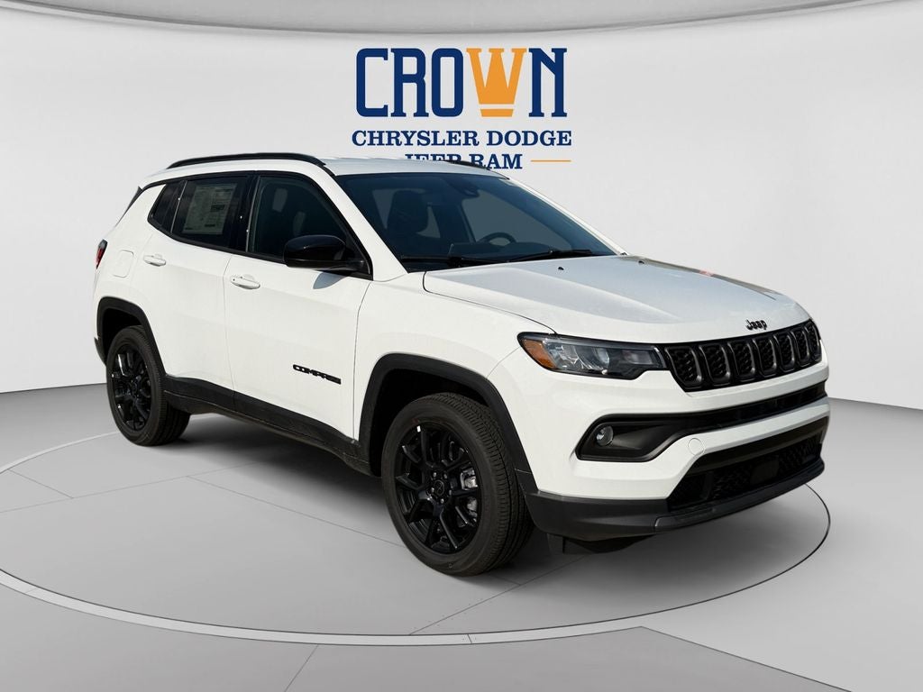 2026 Jeep Compass Latitude in Bright White Clearcoat — front three-quarter view