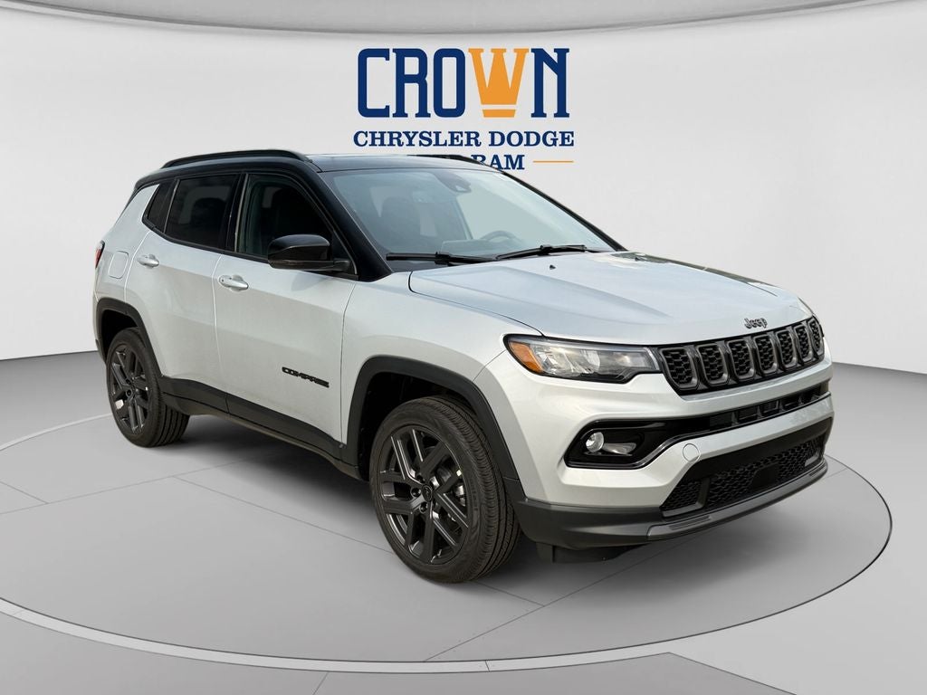 2026 Jeep Compass Limited in Silver Zynith Metallic Clearcoat — front three-quarter view