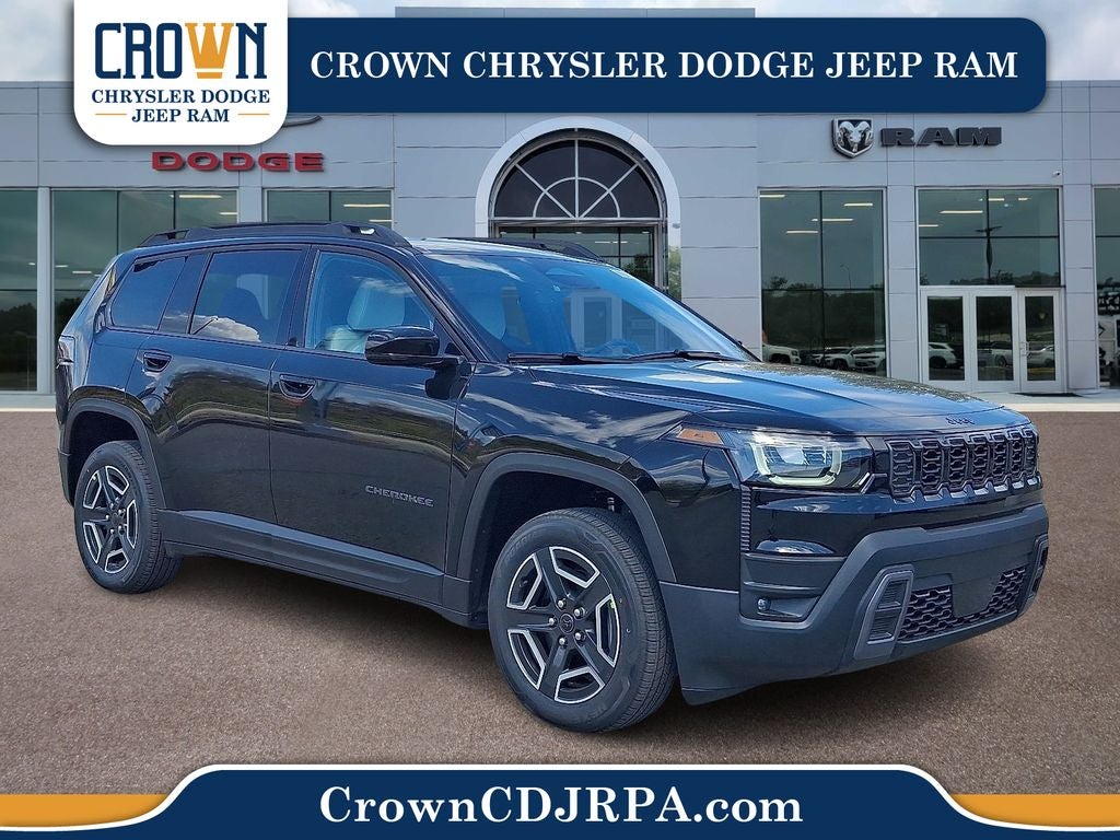 2026 Jeep Cherokee Limited in Diamond Black Crystal Pearlcoat — front three-quarter view