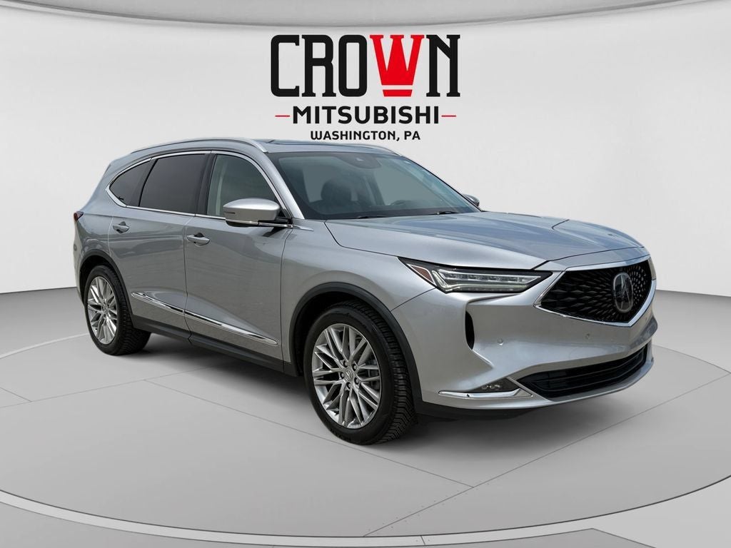 2022 Acura MDX Advance SH-AWD in Lunar Silver Metallic — front three-quarter view